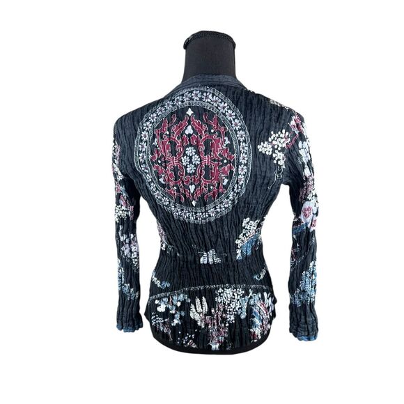 Citron Santa Monica Womens M Asian Floral cardigan Silk blend button up crinkle - Picture 4 of 7